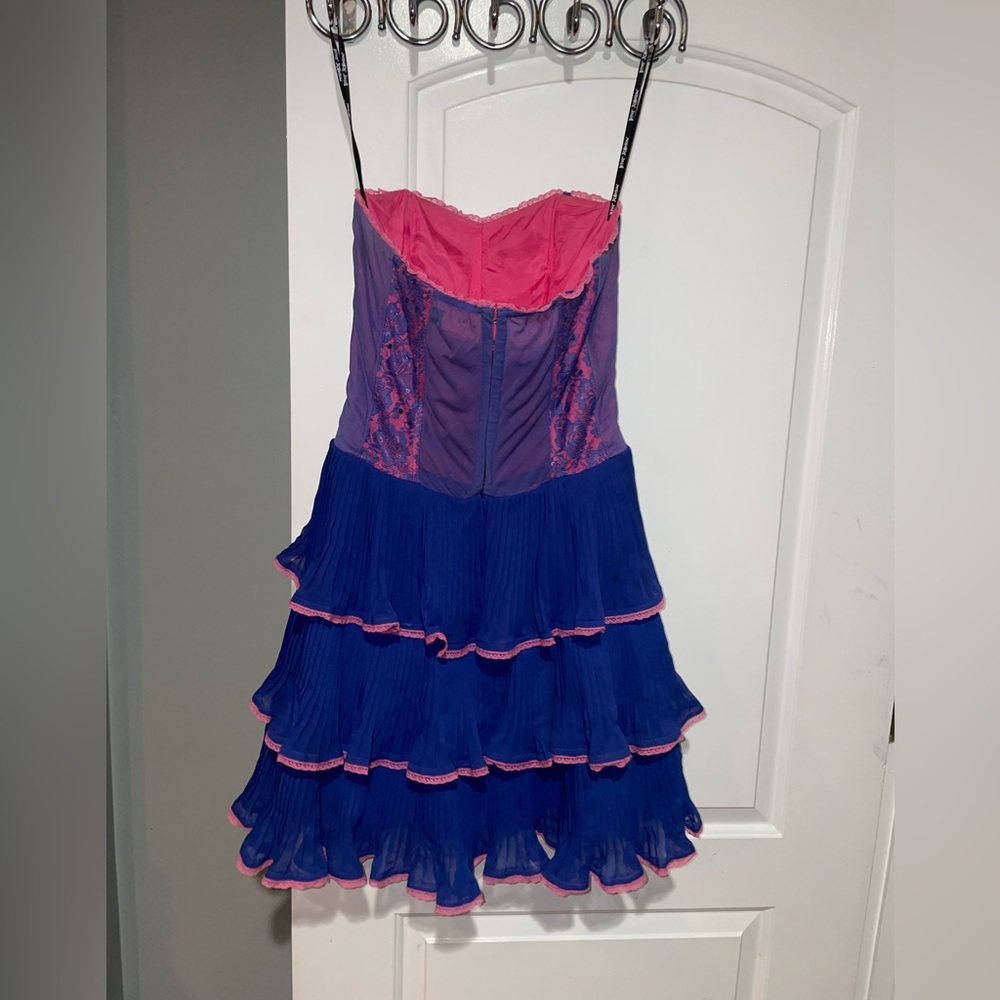 Y2K Vintage Betsey Johnson Strapless Corset Ruffle Pink Blue Lace Cupcake Mini 💘 - Picture 5 of 15